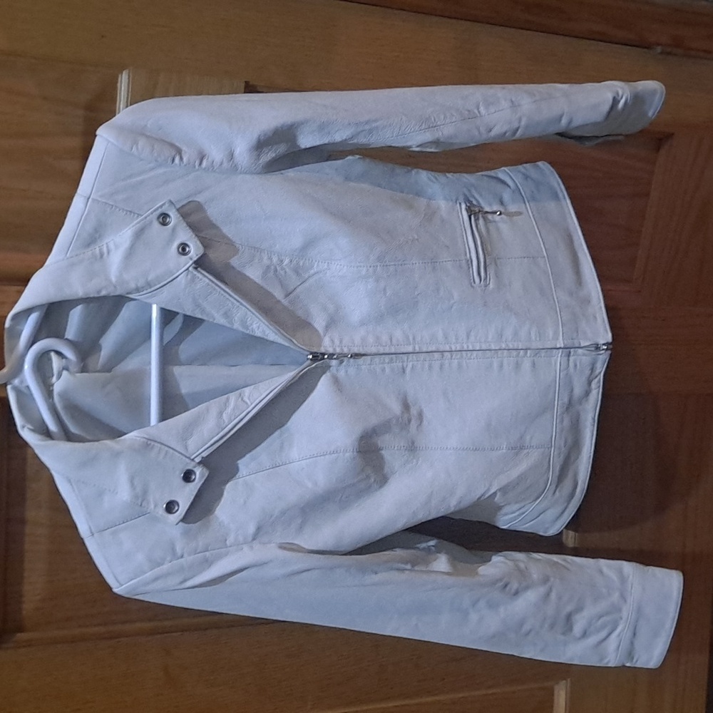 Vintage 80s White Leather Jacket Size Sm Zips To Top And Zips From Bottom